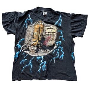 Vintage 90s American Thunder Lighting All Over Print T Shirt "Born Country" XL